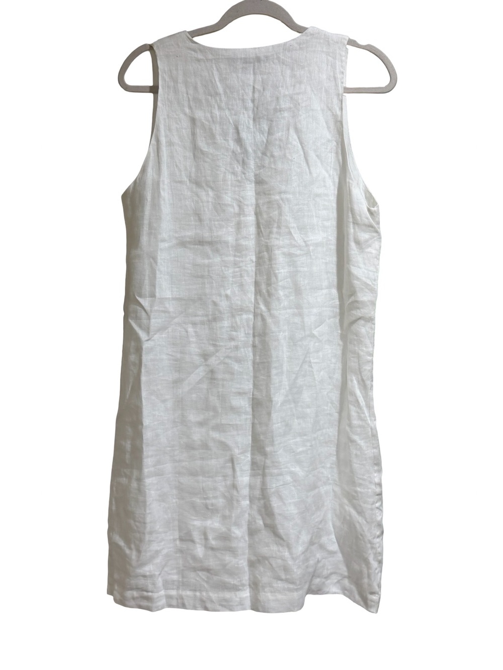 ✨ Boston Proper Linen White Shift Dress Yellow Gold Beaded Detail Size Medium - Picture 10 of 13